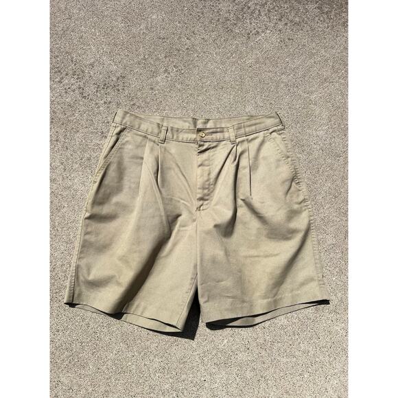 Edward's Pleated Front Zip Fly Tan Khaki Chino Shorts Size 36 - Picture 1 of 4